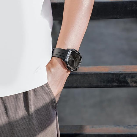 Full Black Luxury Metal Scale Ring Case By Shopyholy Compatible For Apple Watch