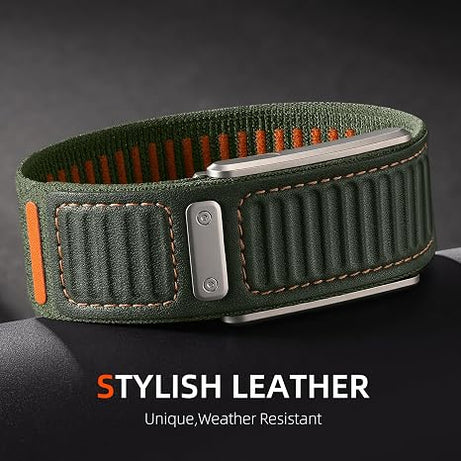 Army Green Luxury Leather Nylon Navigator Band Compatible for WHOOP 5.0