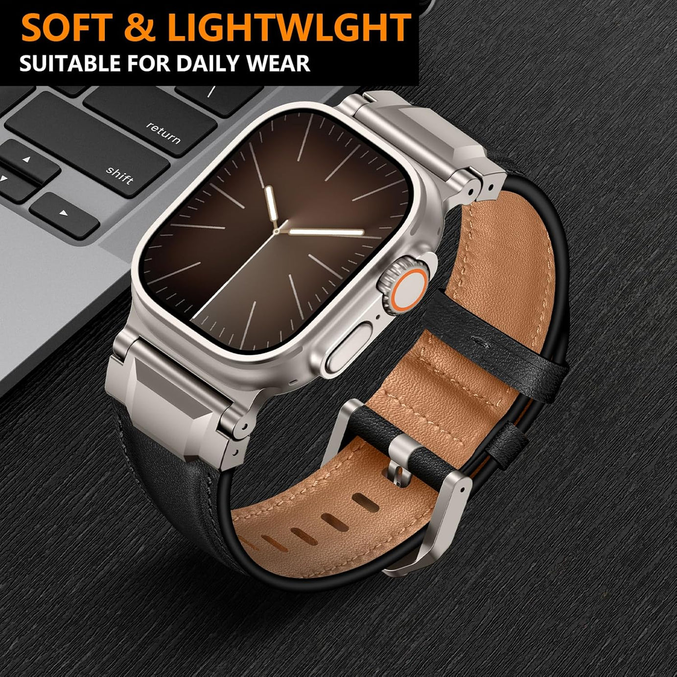 Black Luxury Cavallo Leather Straps By Shopyholy Compatible For Apple Watch