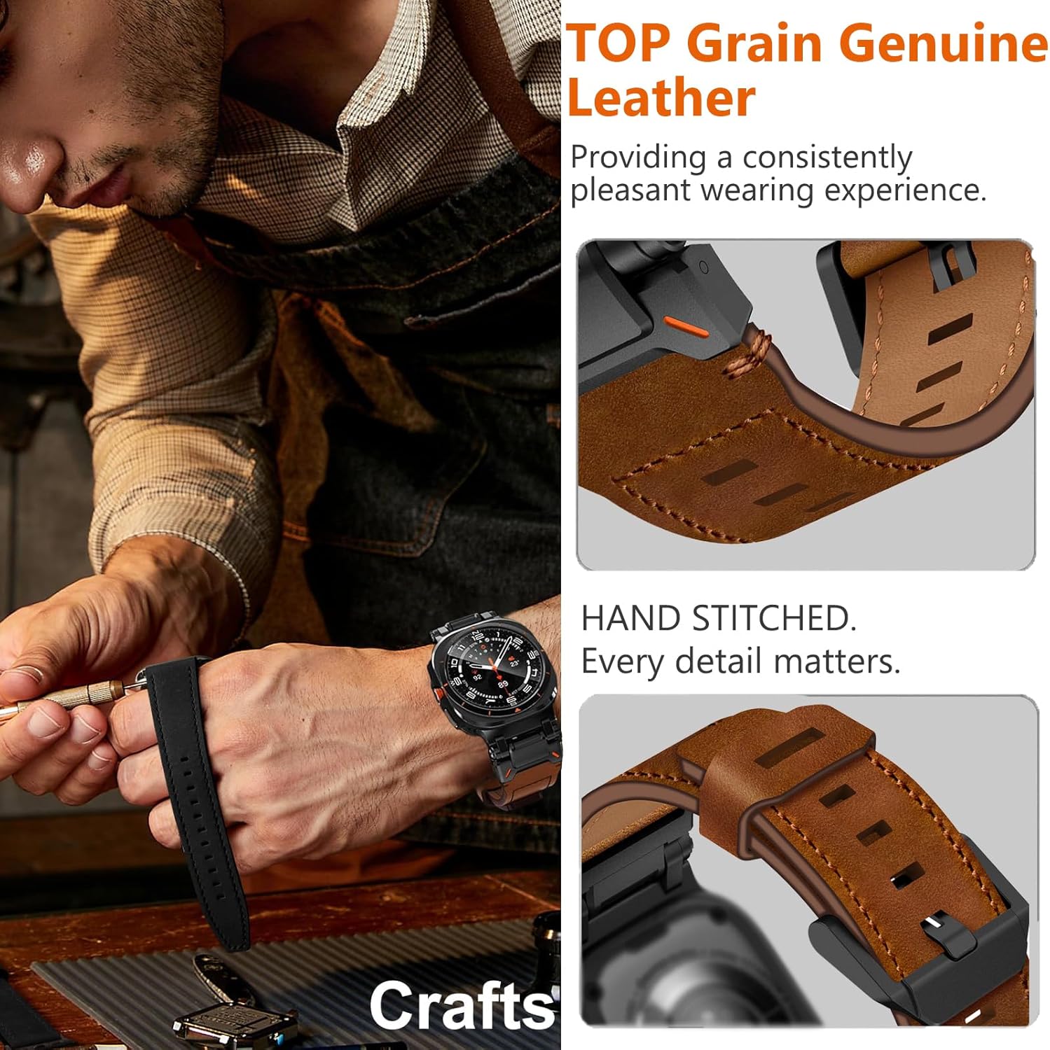 Brown B Rugged Genuine Leather Band for Samsung Galaxy Watch Ultra 2/Ultra 1 – 47mm