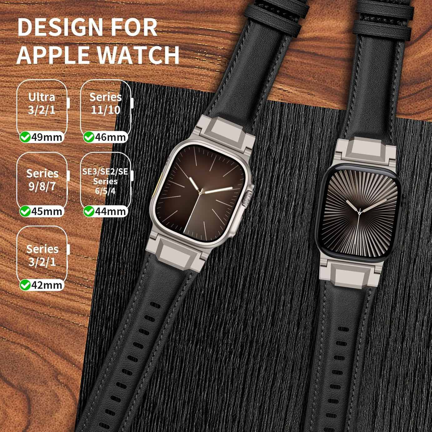 Black Luxury Cavallo Leather Straps By Shopyholy Compatible For Apple Watch