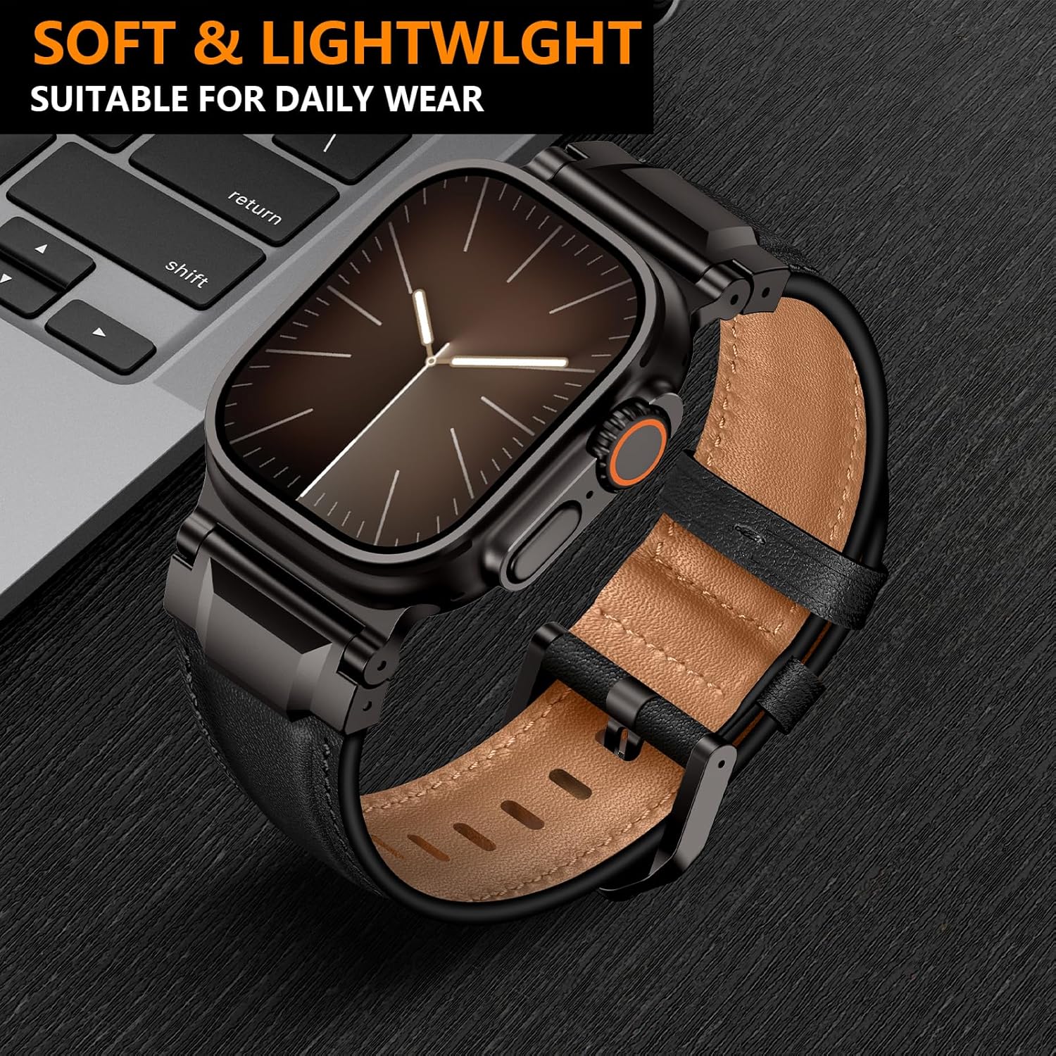 Full Black Luxury Cavallo Leather Straps By Shopyholy Compatible For Apple Watch