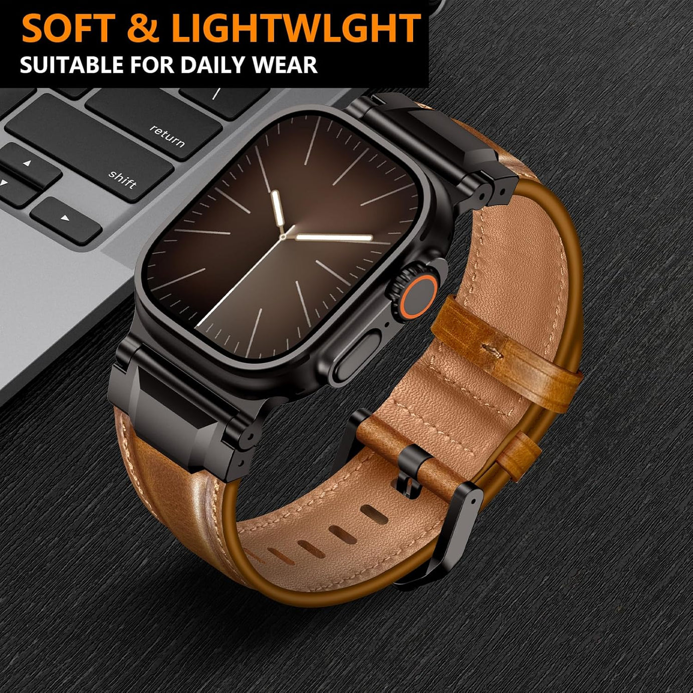 Brown B Luxury Cavallo Leather Straps By Shopyholy Compatible For Apple Watch