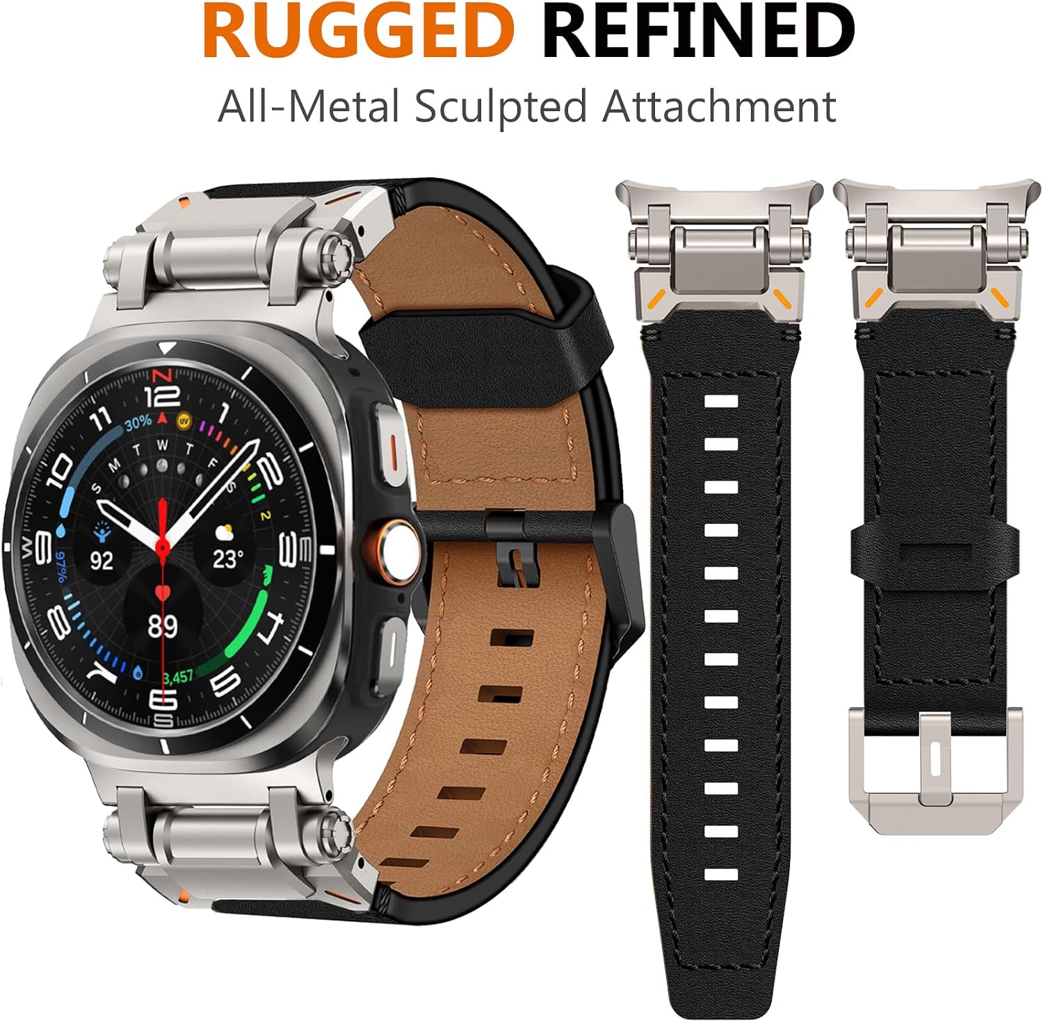 Black Rugged Genuine Leather Band for Samsung Galaxy Watch Ultra 2/Ultra 1 – 47mm