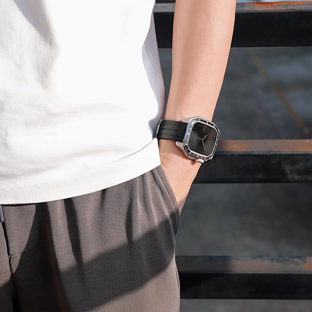 Titanium Black Luxury Metal Scale Ring Case By Shopyholy Compatible For Apple Watch