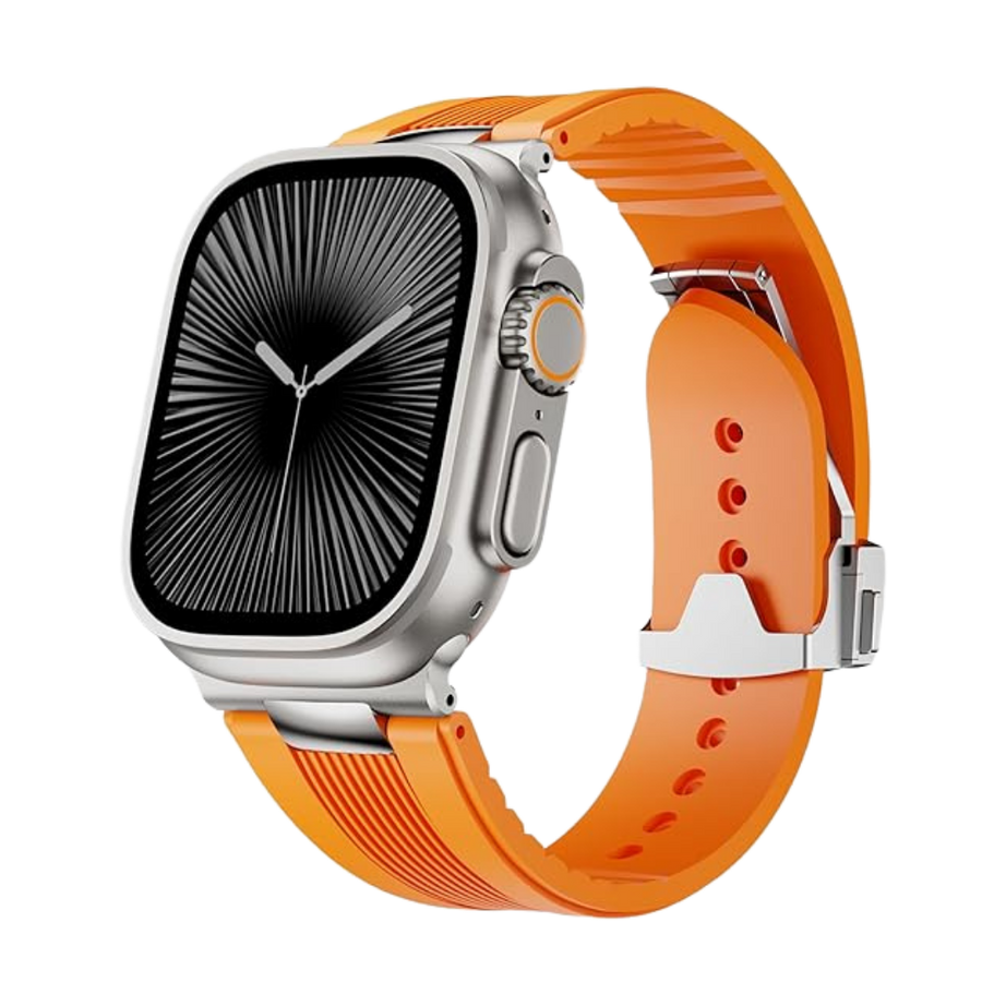Orange Luxury Velocity Ribbed Silicone Band By Shopyholy Compatible For Apple Watch