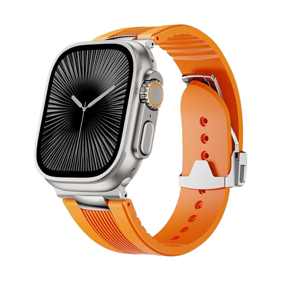 Orange Luxury Velocity Ribbed Silicone Band By Shopyholy Compatible For Apple Watch
