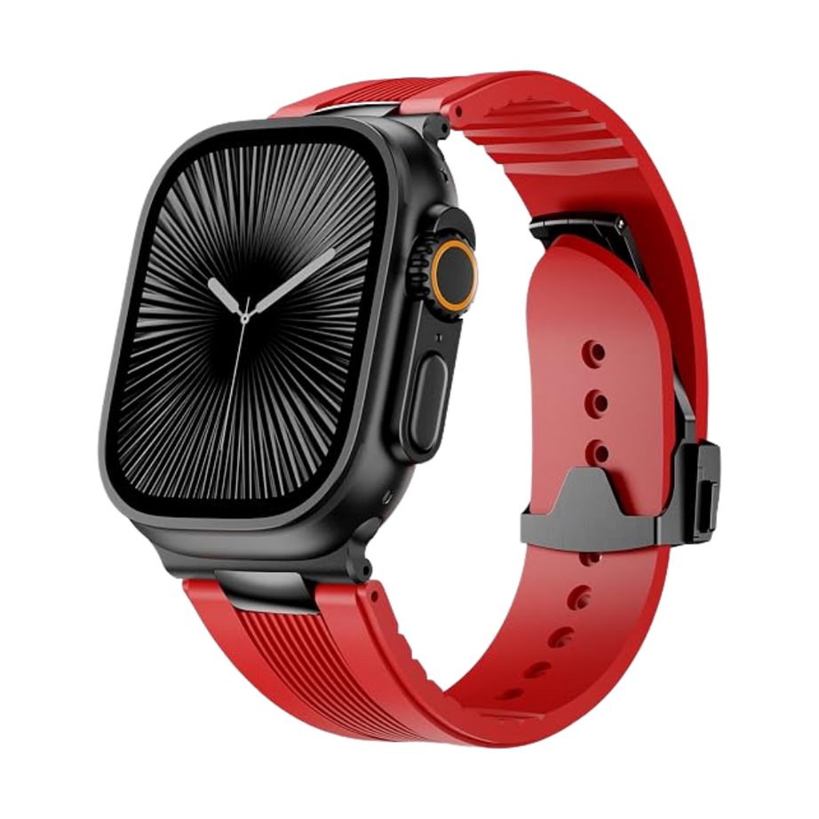 Red B Luxury Velocity Ribbed Silicone Band By Shopyholy Compatible For Apple Watch