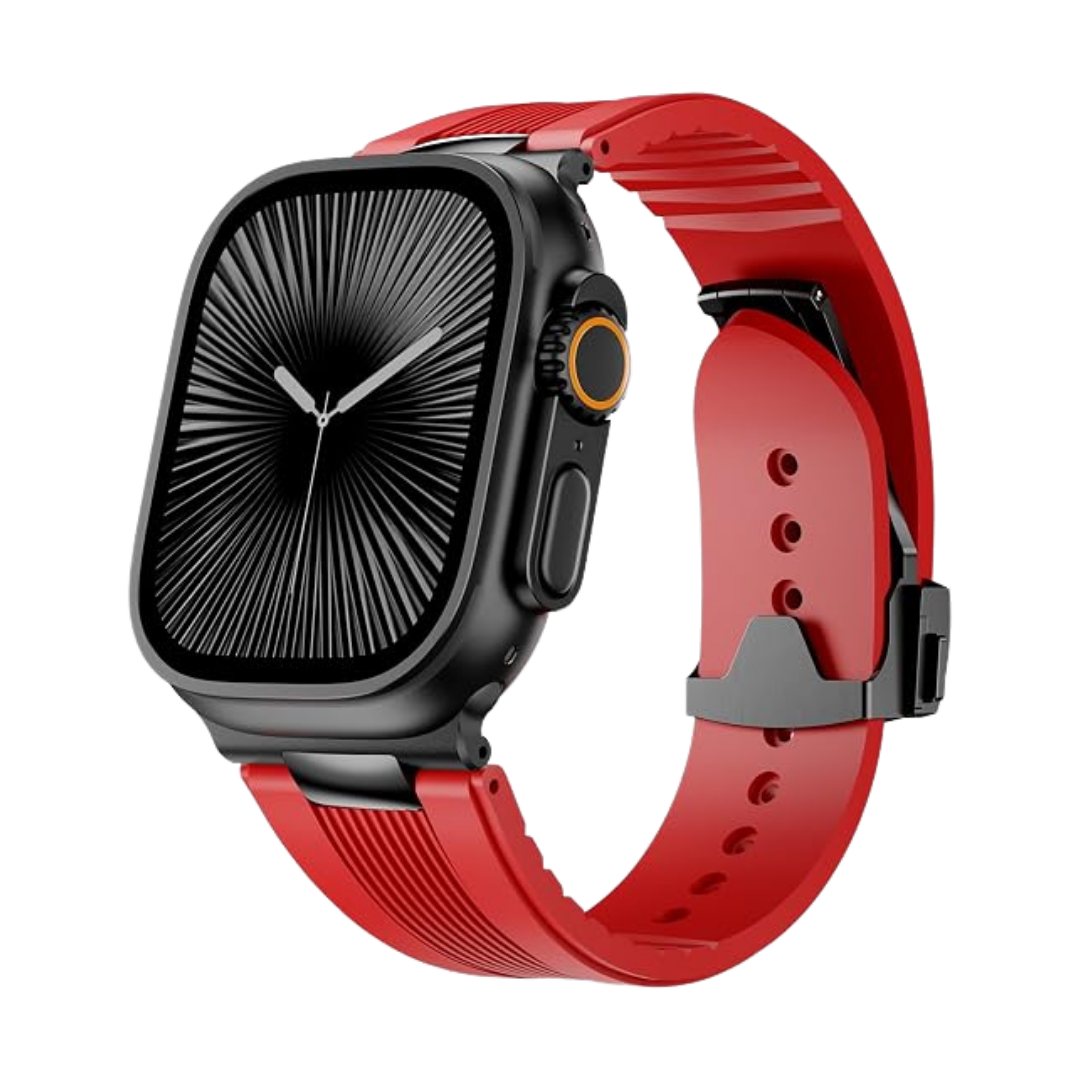 Red B Luxury Velocity Ribbed Silicone Band By Shopyholy Compatible For Apple Watch