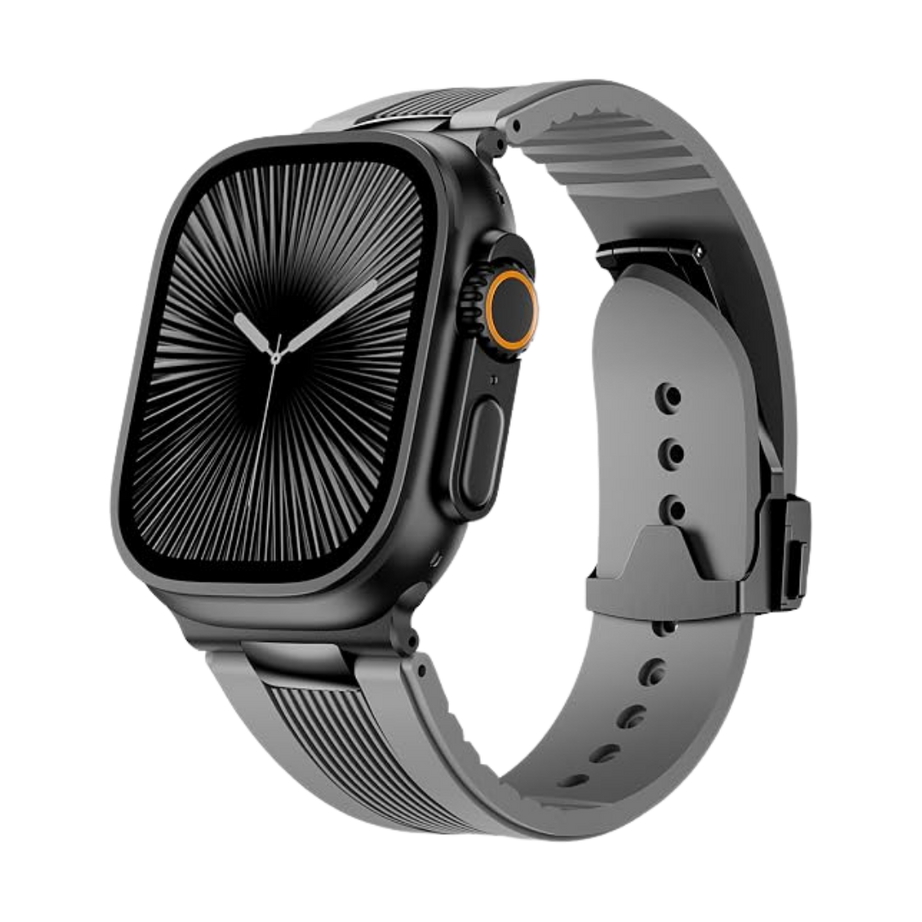 Grey B Luxury Velocity Ribbed Silicone Band By Shopyholy Compatible For Apple Watch