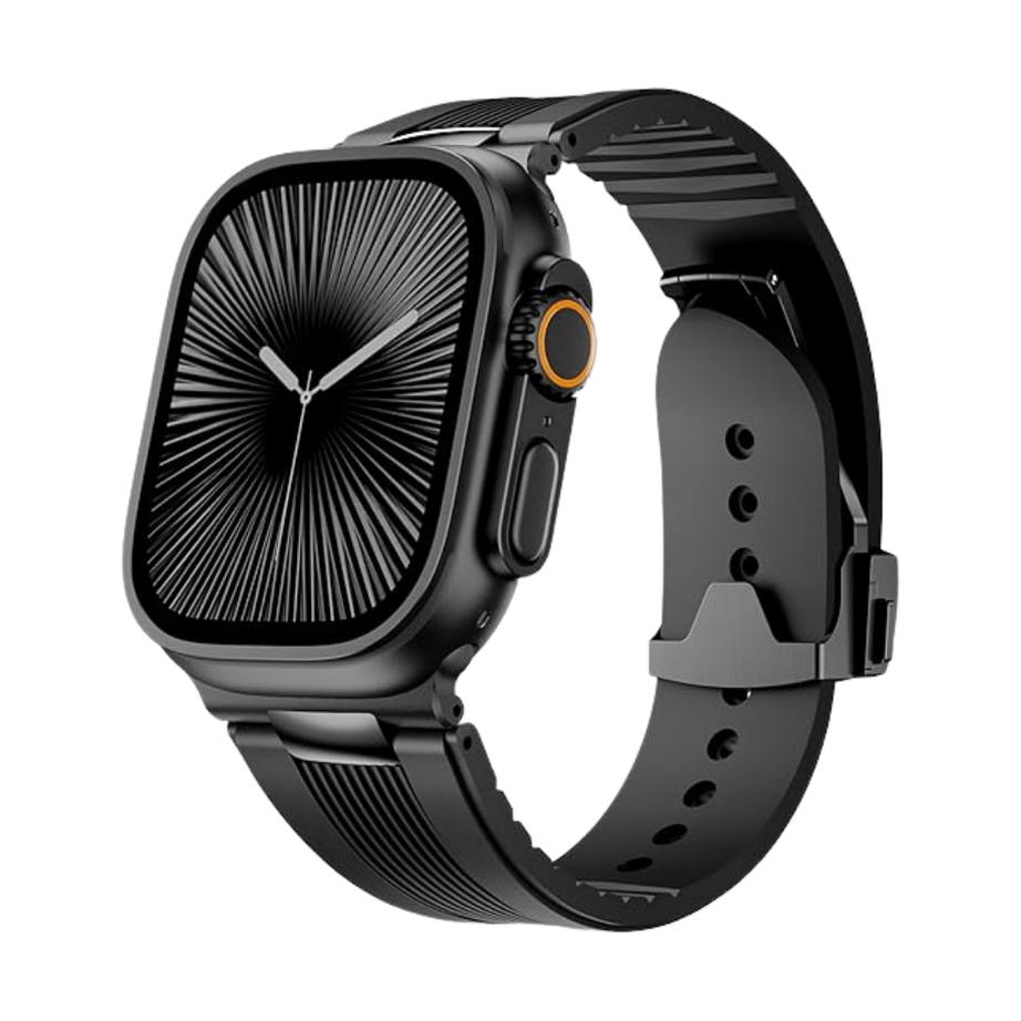 Full Black Luxury Velocity Ribbed Silicone Band By Shopyholy Compatible For Apple Watch