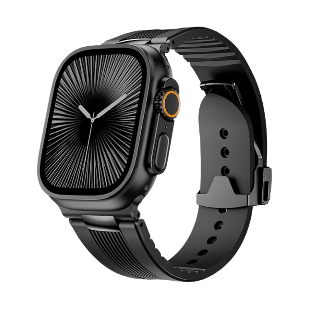 Full Black Luxury Velocity Ribbed Silicone Band By Shopyholy Compatible For Apple Watch