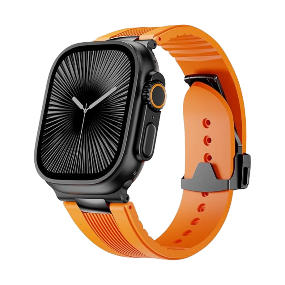Orange B Luxury Velocity Ribbed Silicone Band By Shopyholy Compatible For Apple Watch