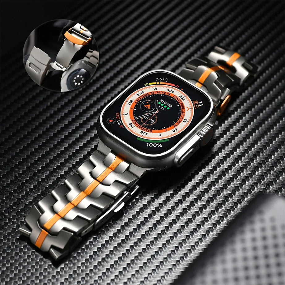 Titanium Orange Luxury Wingtip Titanium Metal Straps By Shopyholy Compatible For iWatch