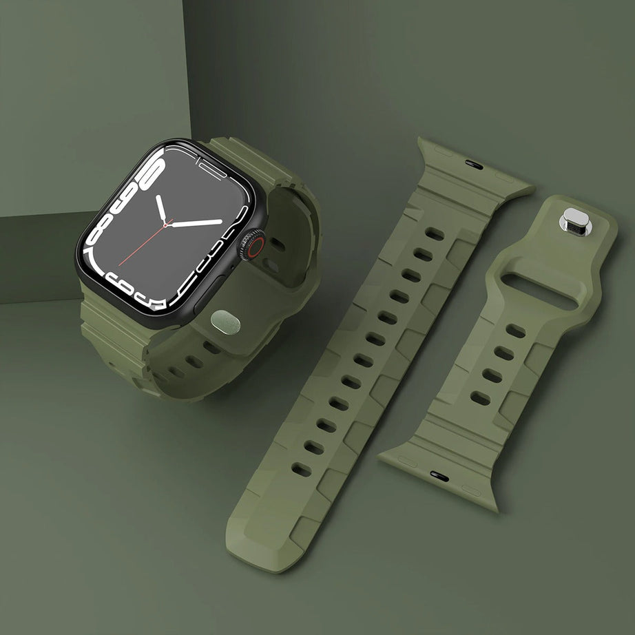 Army Green Premium Rugged Silicone Sports Bands By Shopyholy Compatible For iWatch