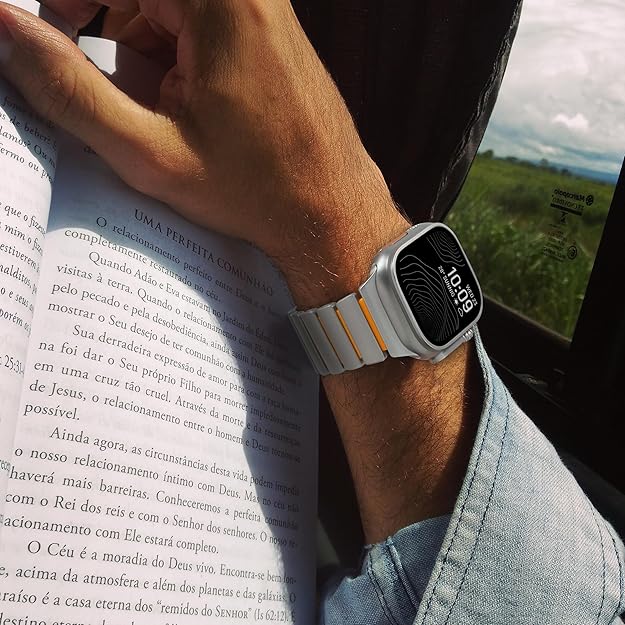 Titanium orange Luxury Titanium Dual Layer Silicone Magnetic Link Bands By Shopyholy Compatible For Apple Watch