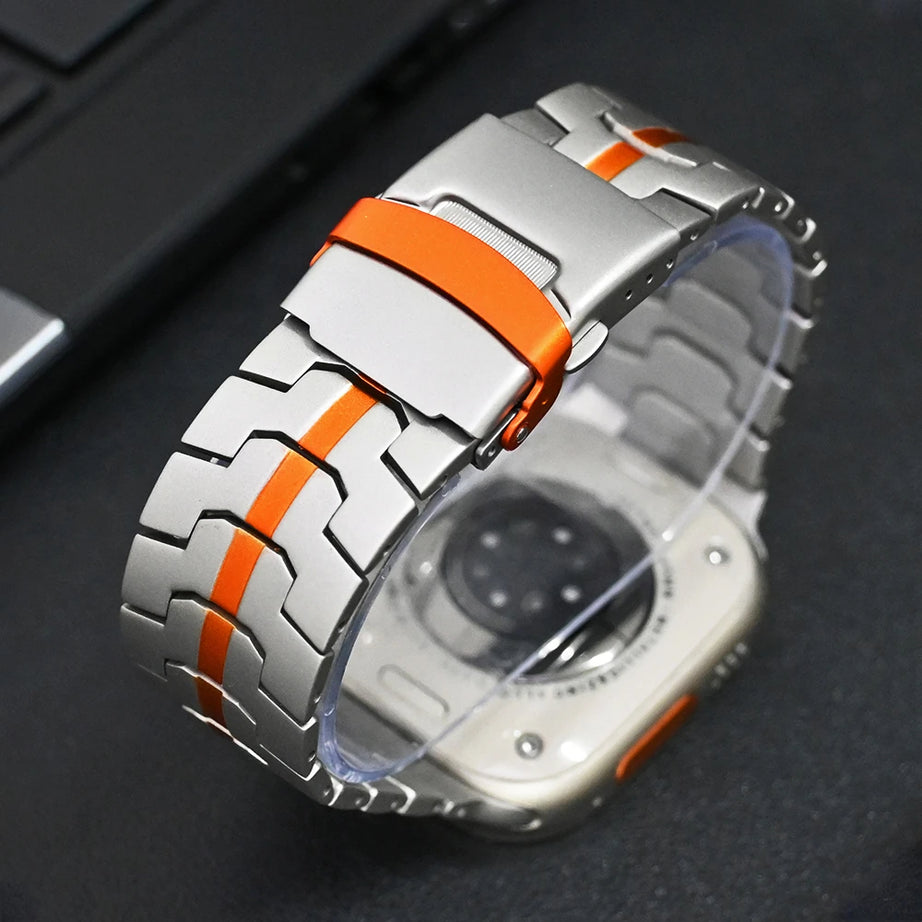 Titanium Orange Luxury Wingtip Titanium Metal Straps By Shopyholy Compatible For iWatch