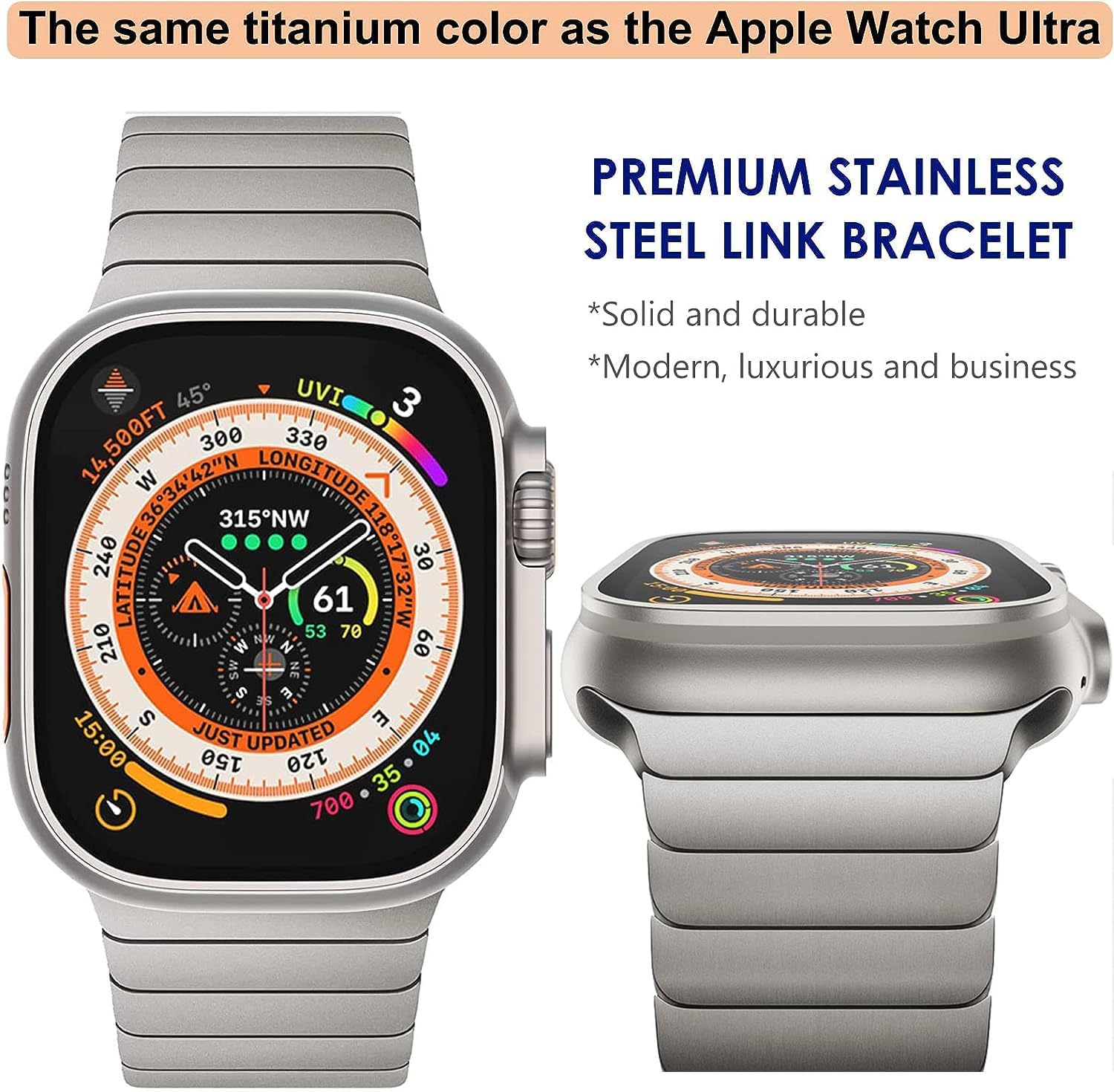 Black  Premium Stylish Metal Stainless Steel Link Bracelet By Shopyholy For iWatch Ultra