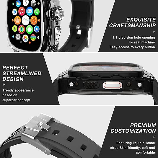 49MM Black Luxury Translucent Racing Case By Shopyholy Compatible For Apple Watch Ultra 1/2