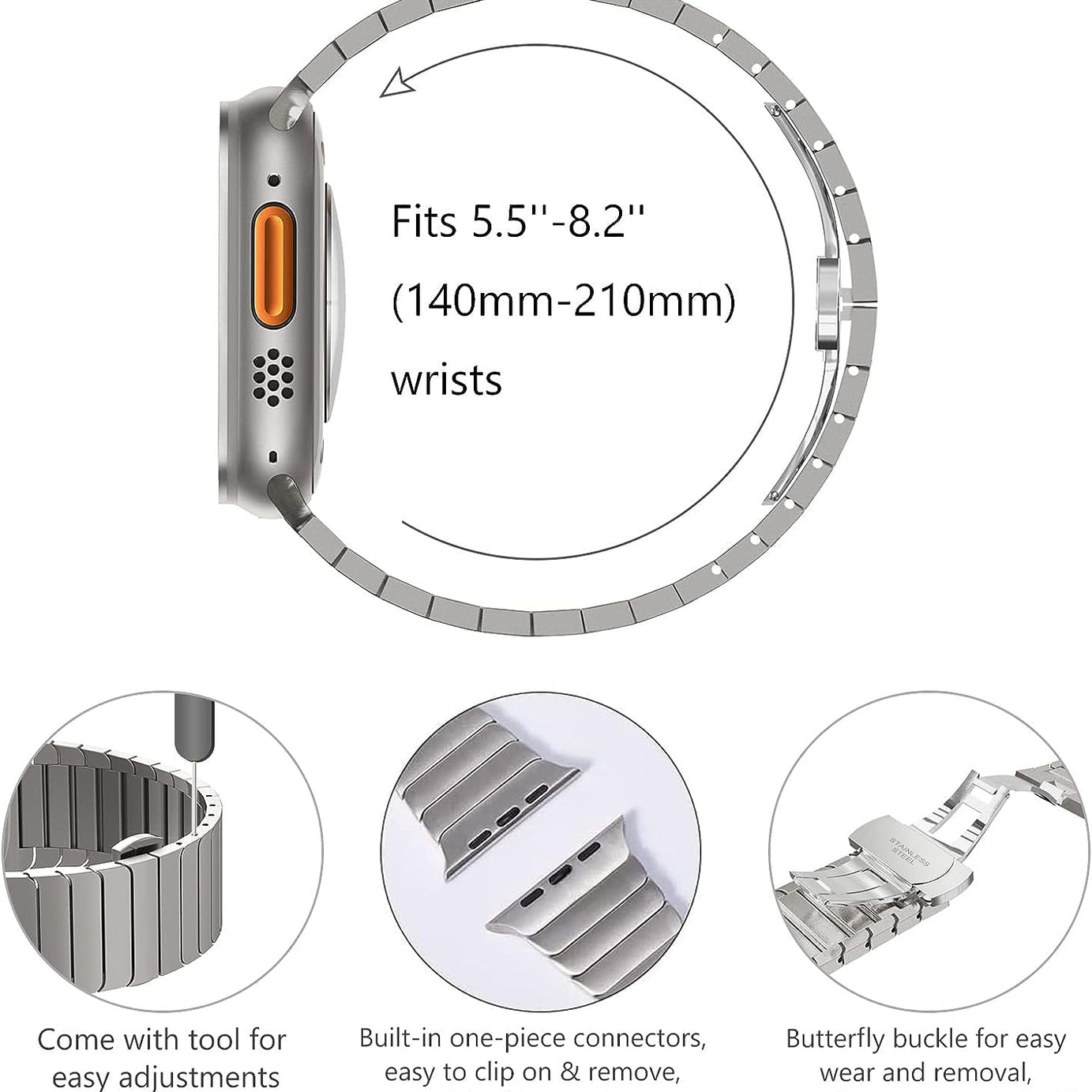Titanium Ultra Premium Stylish Metal Stainless Steel Link Bracelet By Shopyholy For iWatch Ultra