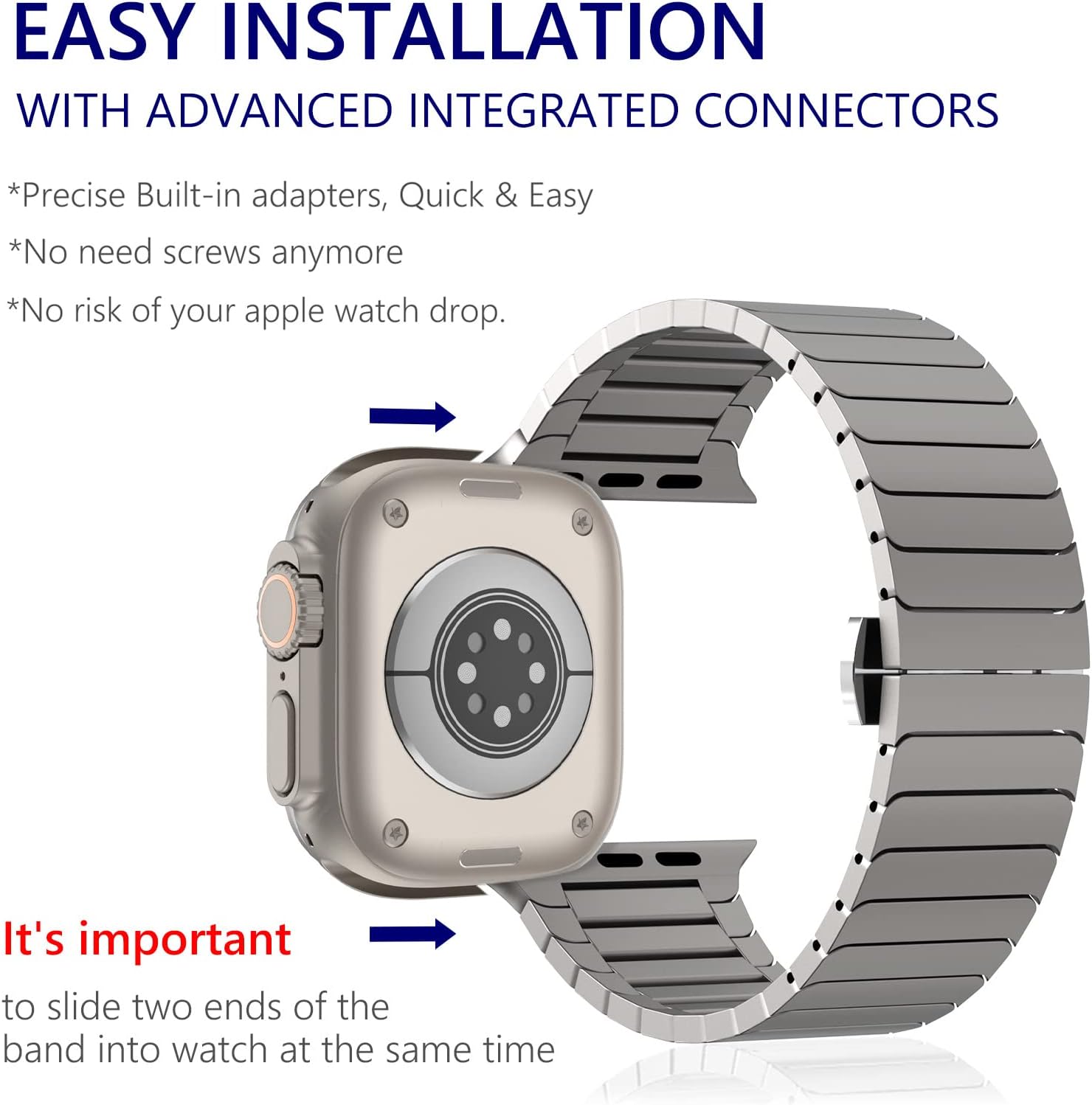 Black  Premium Stylish Metal Stainless Steel Link Bracelet By Shopyholy For iWatch Ultra