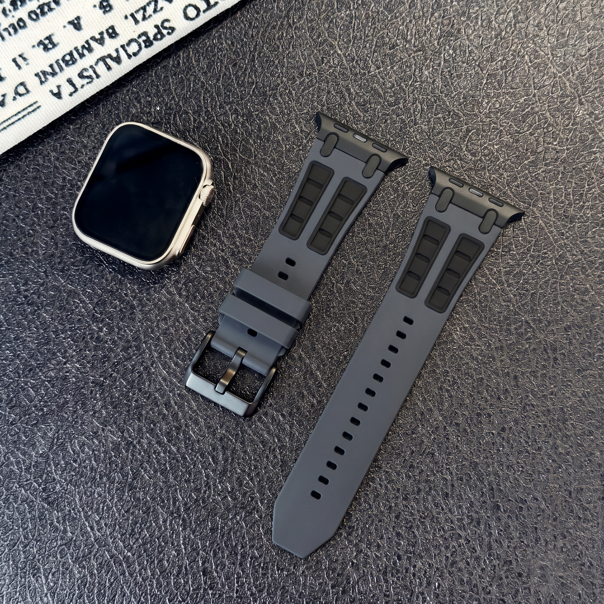 Dark Grey Black Ultra Tough Luxury Silicone Strap for Apple Watch Ultra & Series