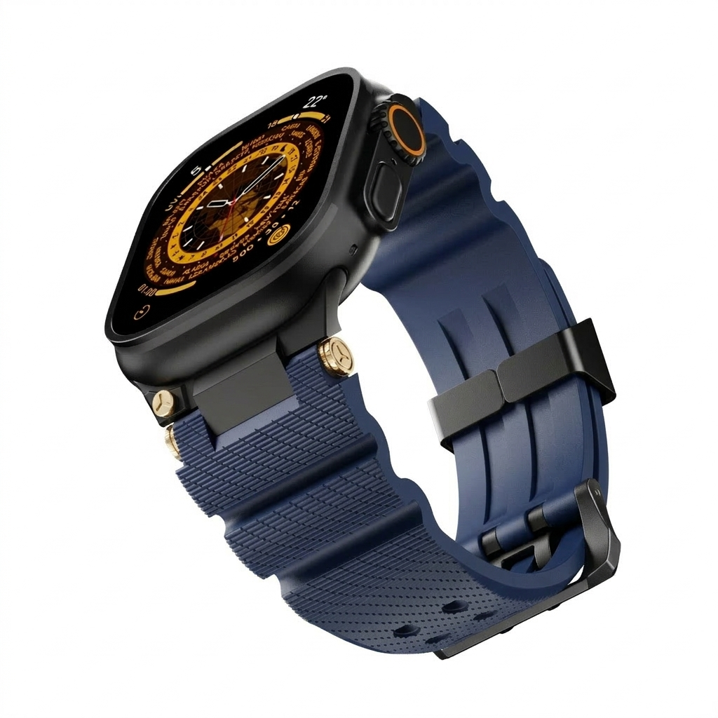 Navy Blue B Luxury Veltrix Silicone Straps By Shopyholy Compatible For Apple Watch