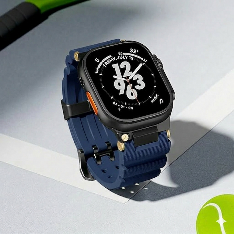 Navy Blue B Luxury Veltrix Silicone Straps By Shopyholy Compatible For Apple Watch
