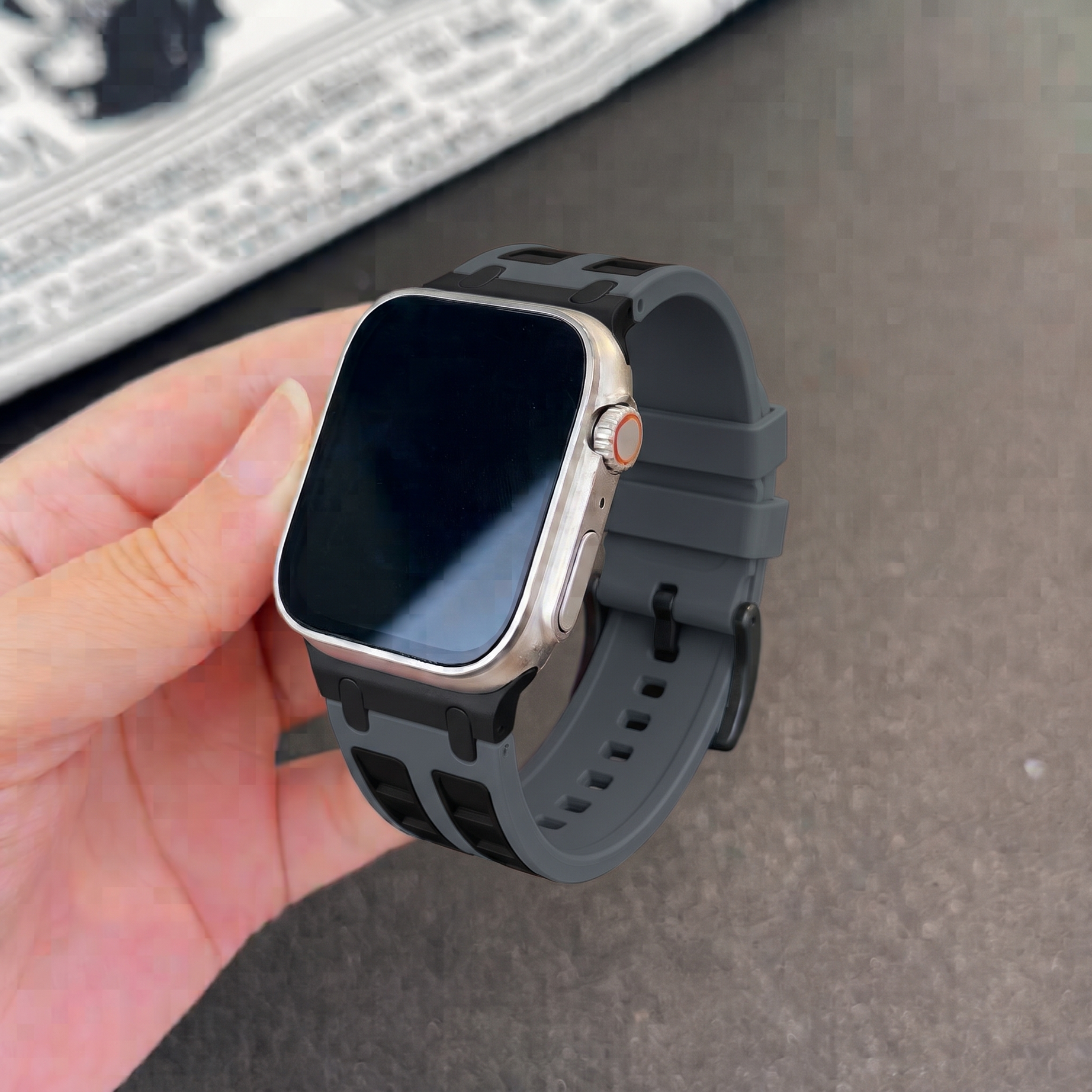 Dark Grey Black Ultra Tough Luxury Silicone Strap for Apple Watch Ultra & Series