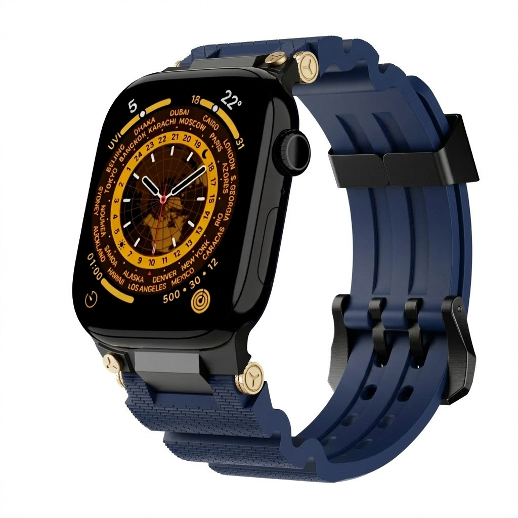 Navy Blue B Luxury Veltrix Silicone Straps By Shopyholy Compatible For Apple Watch