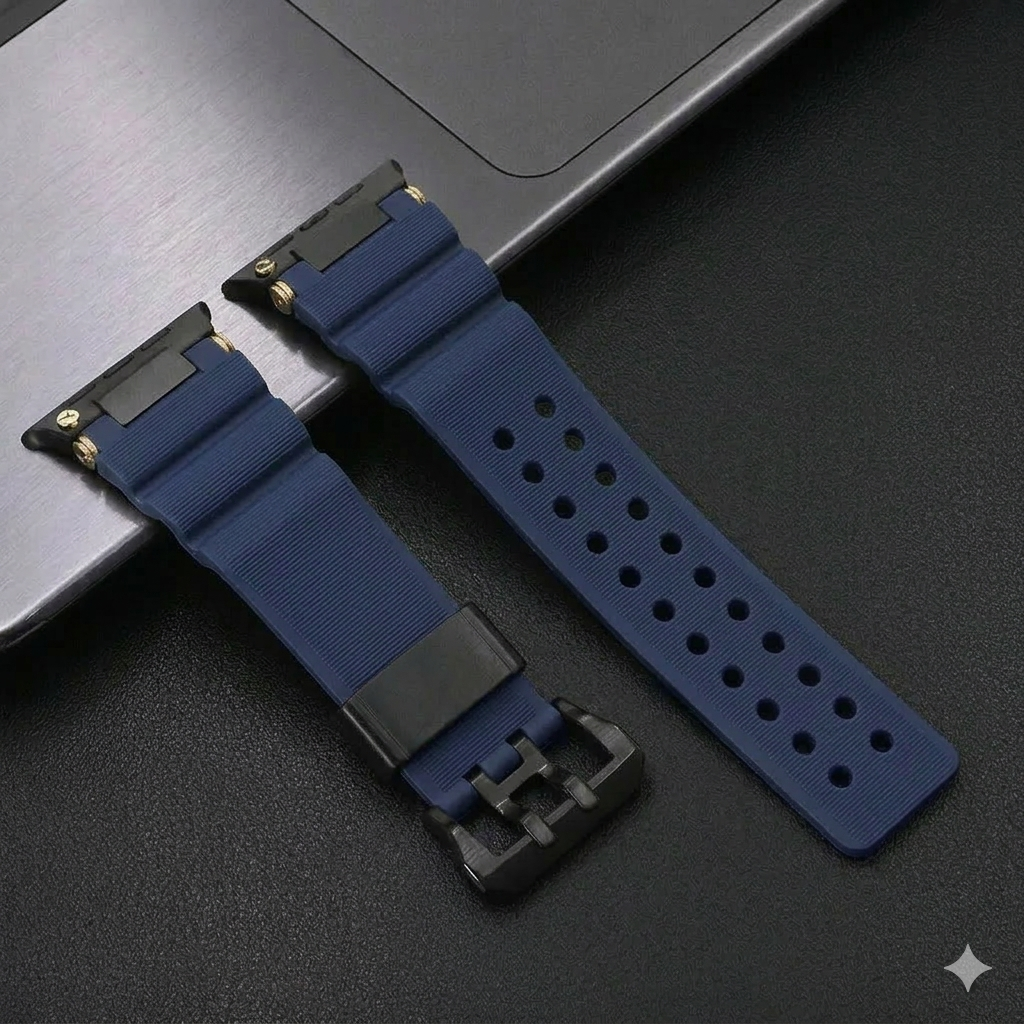Navy Blue B Luxury Veltrix Silicone Straps By Shopyholy Compatible For Apple Watch