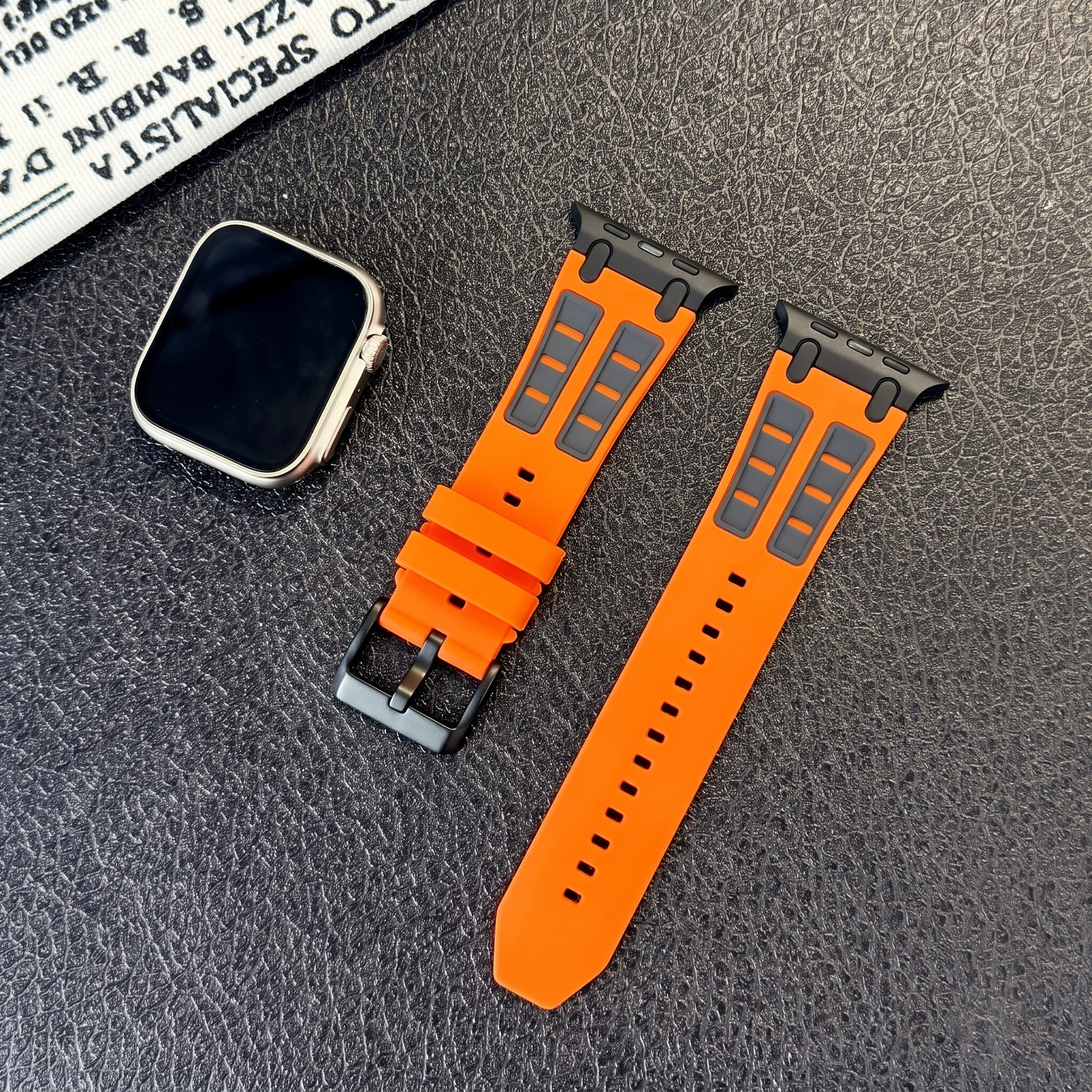 Orange Grey Ultra Tough Luxury Silicone Strap for Apple Watch Ultra & Series