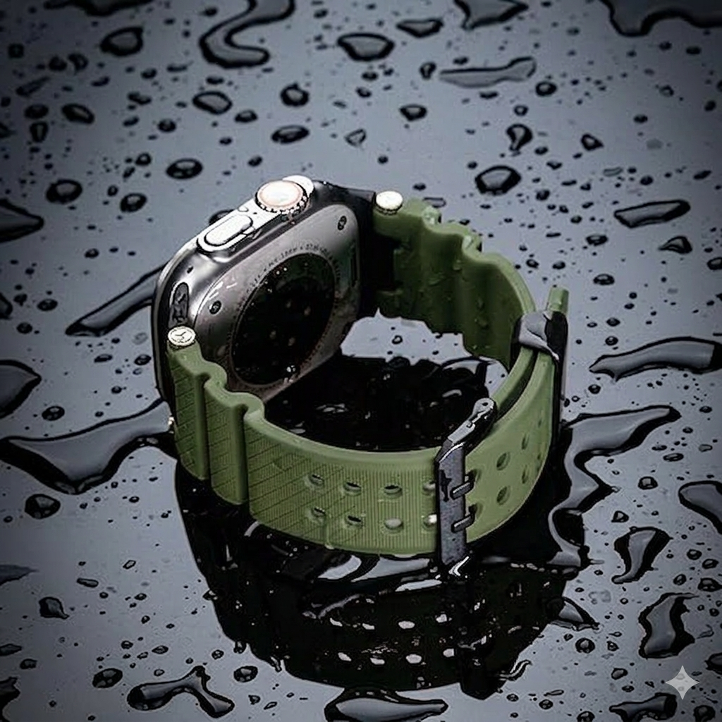 Military Green B Luxury Veltrix Silicone Straps By Shopyholy Compatible For Apple Watch
