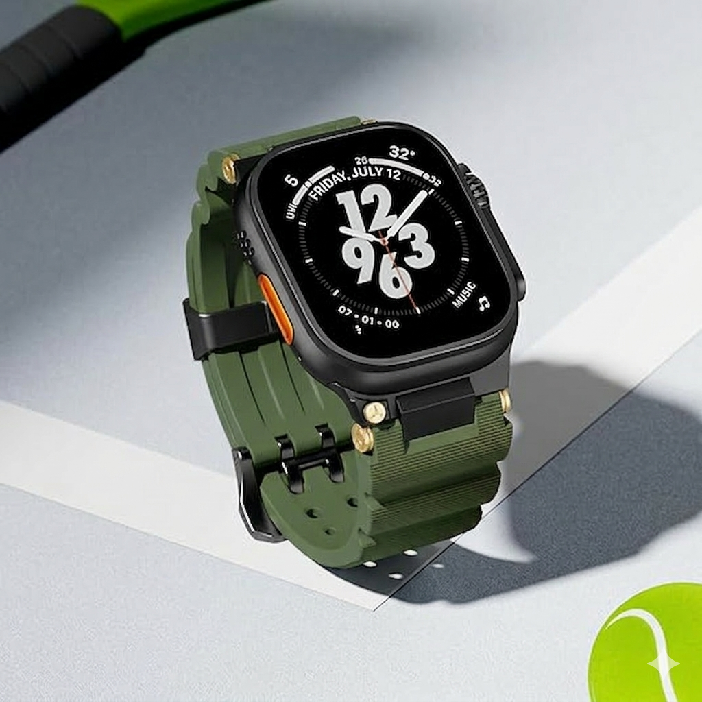 Military Green B Luxury Veltrix Silicone Straps By Shopyholy Compatible For Apple Watch