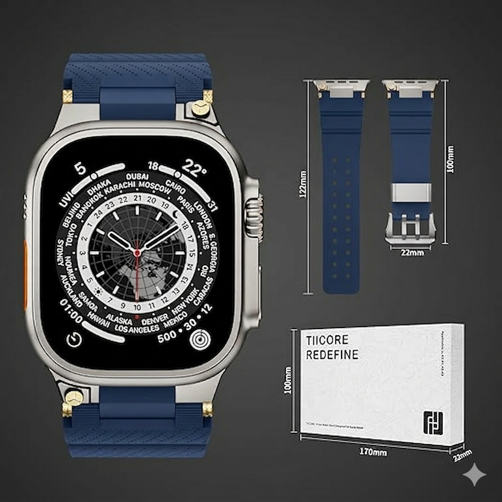 Navy Blue Luxury Veltrix Silicone Straps By Shopyholy Compatible For Apple Watch