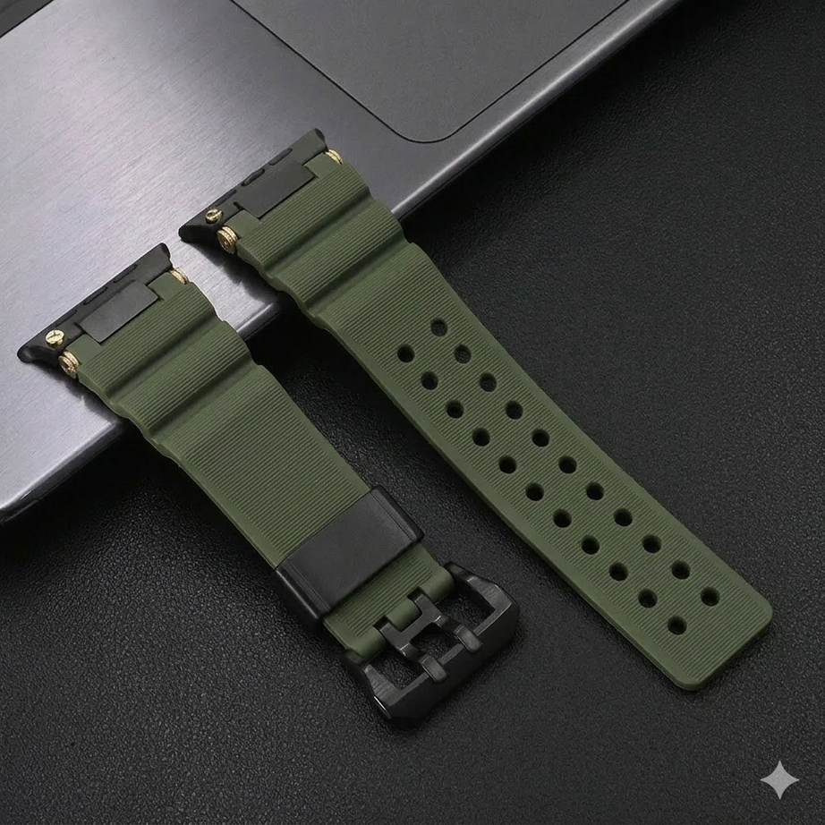 Military Green B Luxury Veltrix Silicone Straps By Shopyholy Compatible For Apple Watch