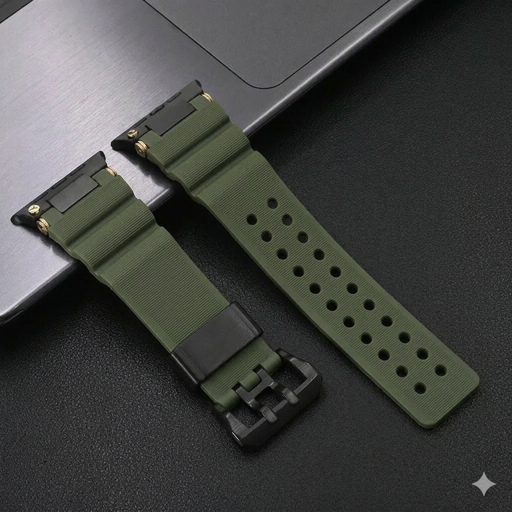 Military Green B Luxury Veltrix Silicone Straps By Shopyholy Compatible For Apple Watch