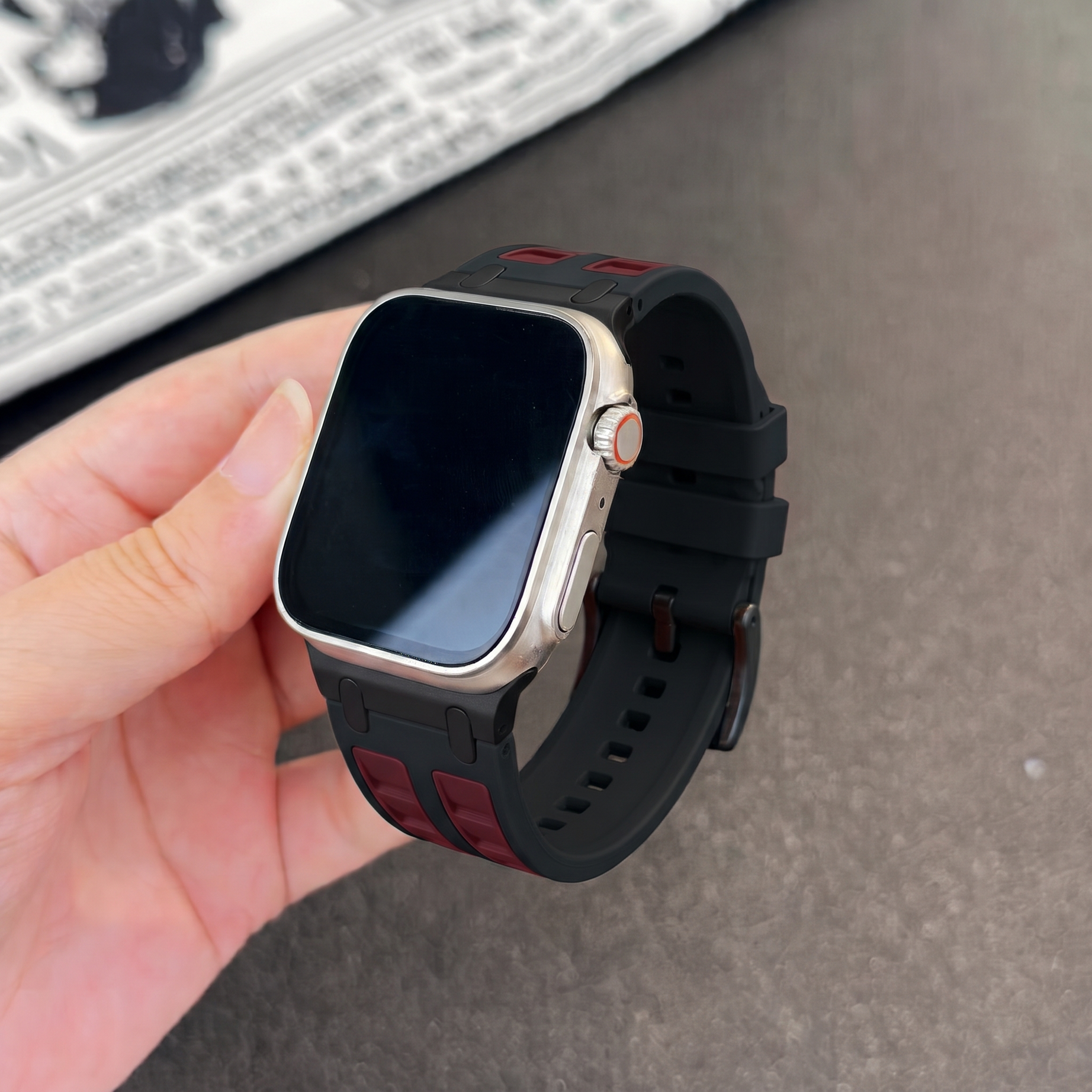 Black Maroon Ultra Tough Luxury Silicone Strap for Apple Watch Ultra & Series