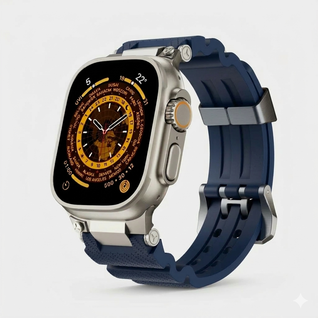 Navy Blue Luxury Veltrix Silicone Straps By Shopyholy Compatible For Apple Watch