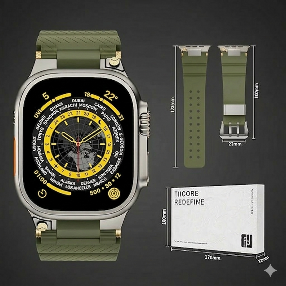 Military Green Luxury Veltrix Silicone Straps By Shopyholy Compatible For Apple Watch