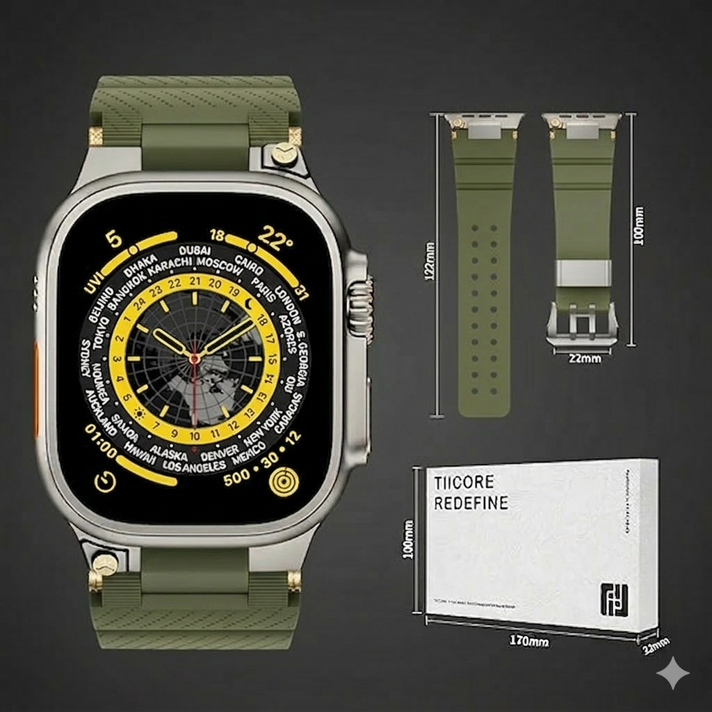 Military Green Luxury Veltrix Silicone Straps By Shopyholy Compatible For Apple Watch