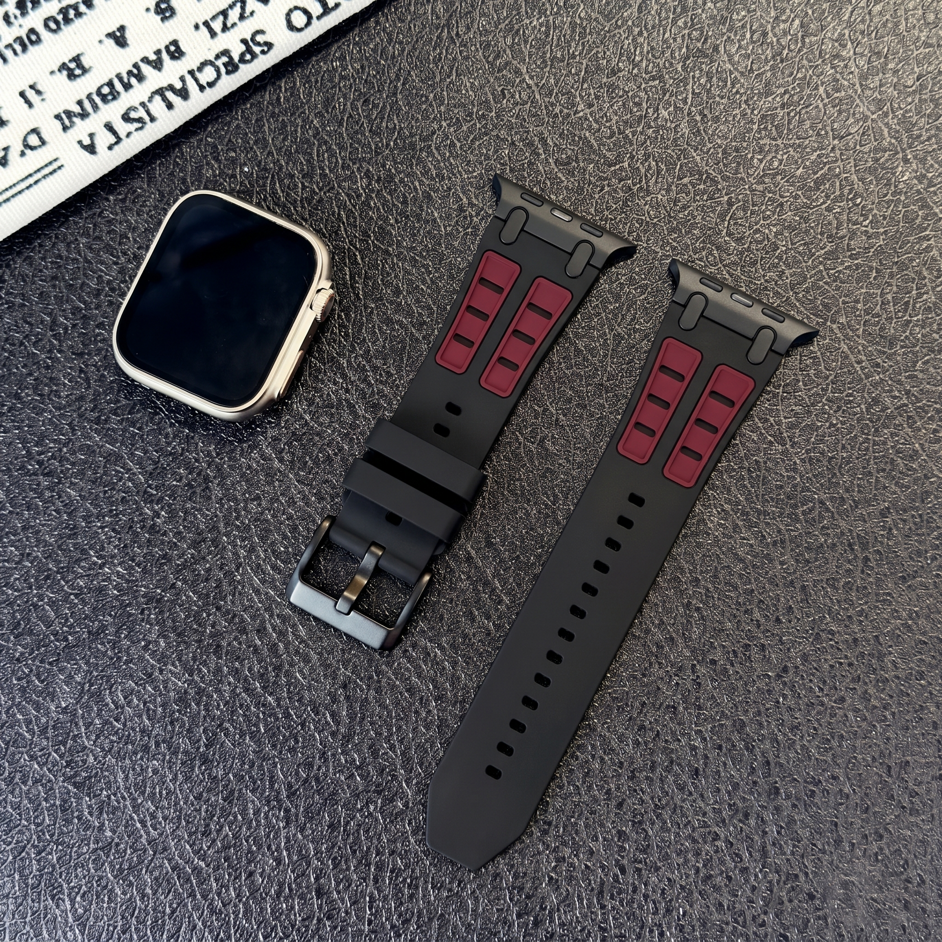 Black Maroon Ultra Tough Luxury Silicone Strap for Apple Watch Ultra & Series