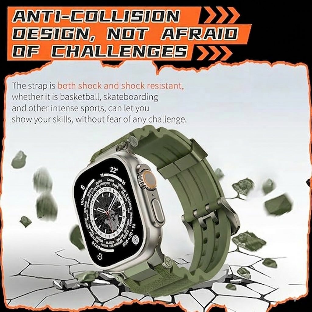 Military Green Luxury Veltrix Silicone Straps By Shopyholy Compatible For Apple Watch