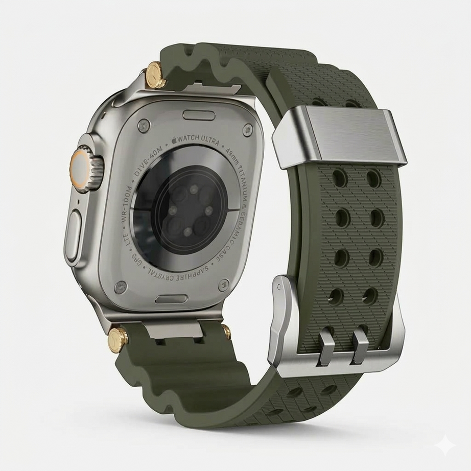 Military Green Luxury Veltrix Silicone Straps By Shopyholy Compatible For Apple Watch