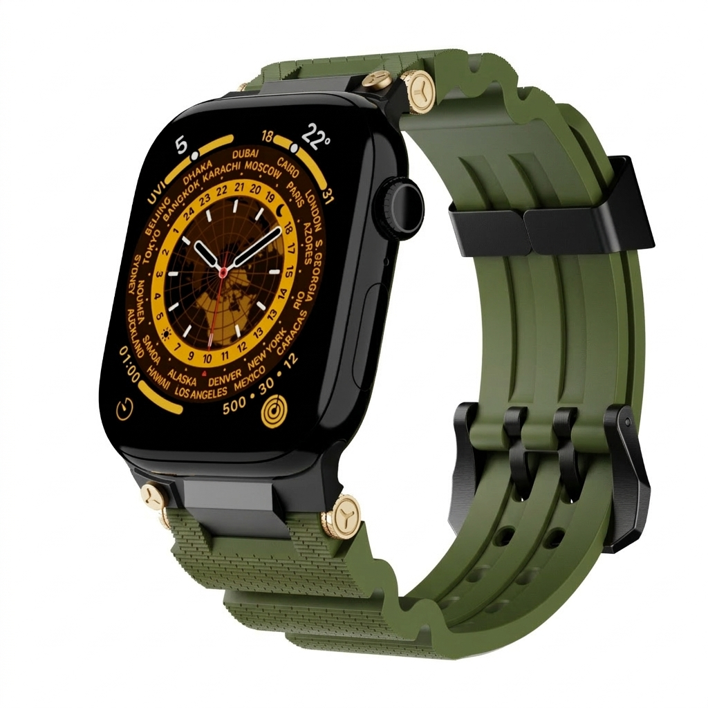 Military Green B Luxury Veltrix Silicone Straps By Shopyholy Compatible For Apple Watch