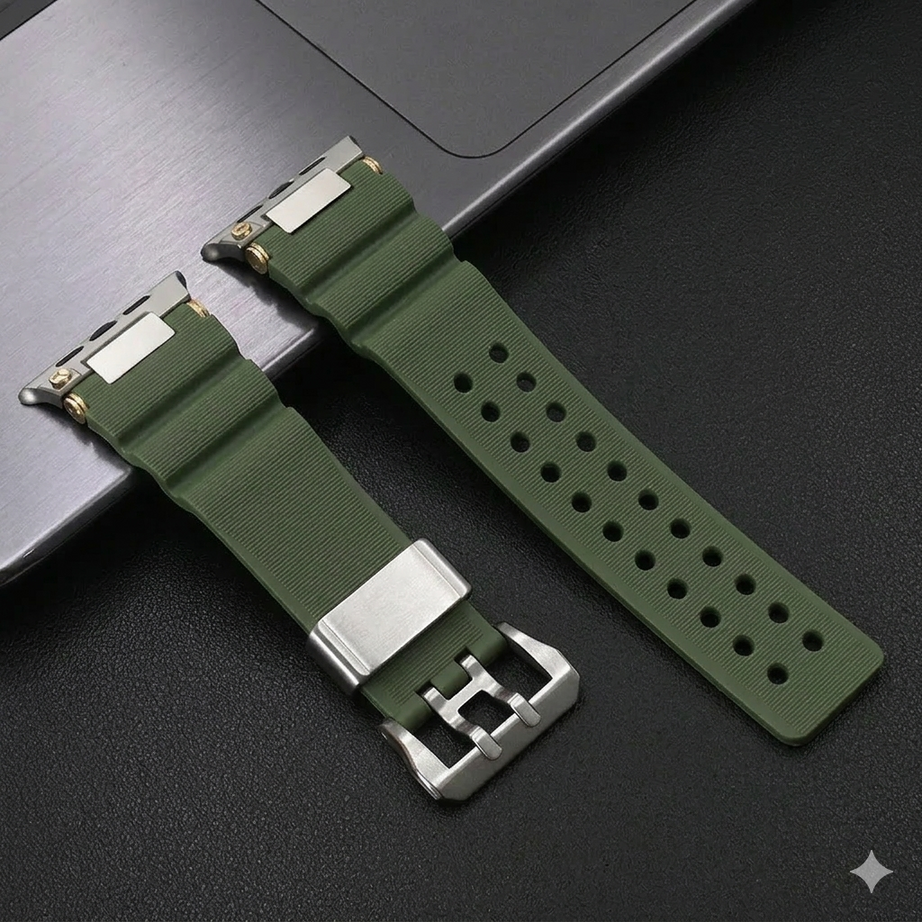 Military Green Luxury Veltrix Silicone Straps By Shopyholy Compatible For Apple Watch