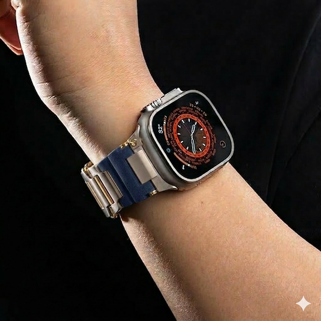 Navy Blue Luxury Veltrix Silicone Straps By Shopyholy Compatible For Apple Watch