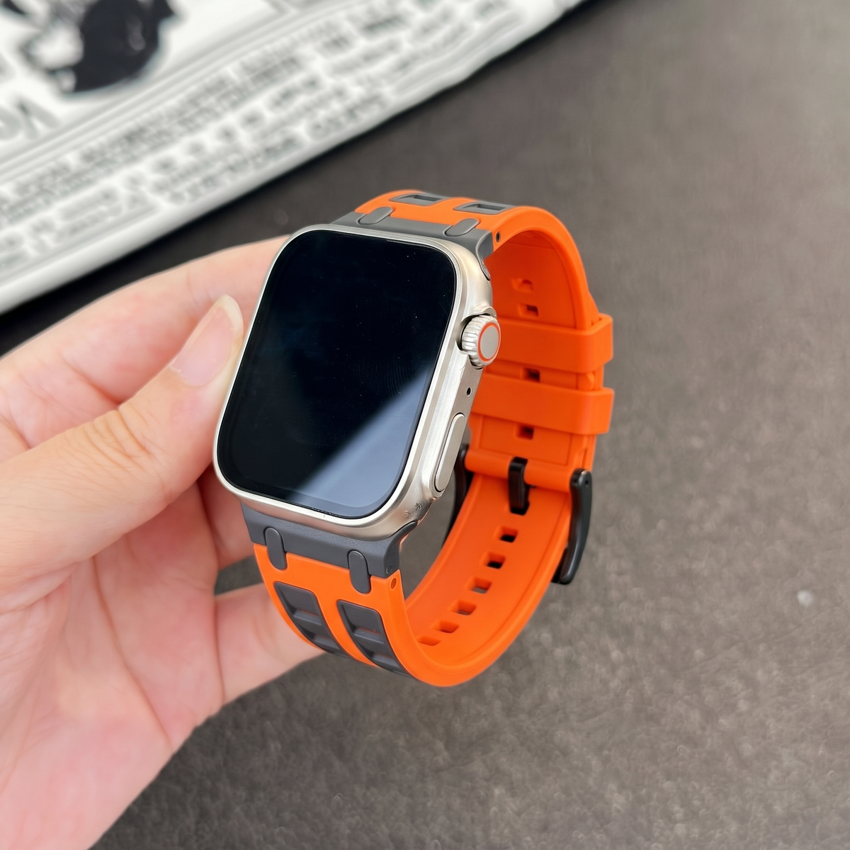 Orange Grey Ultra Tough Luxury Silicone Strap for Apple Watch Ultra & Series