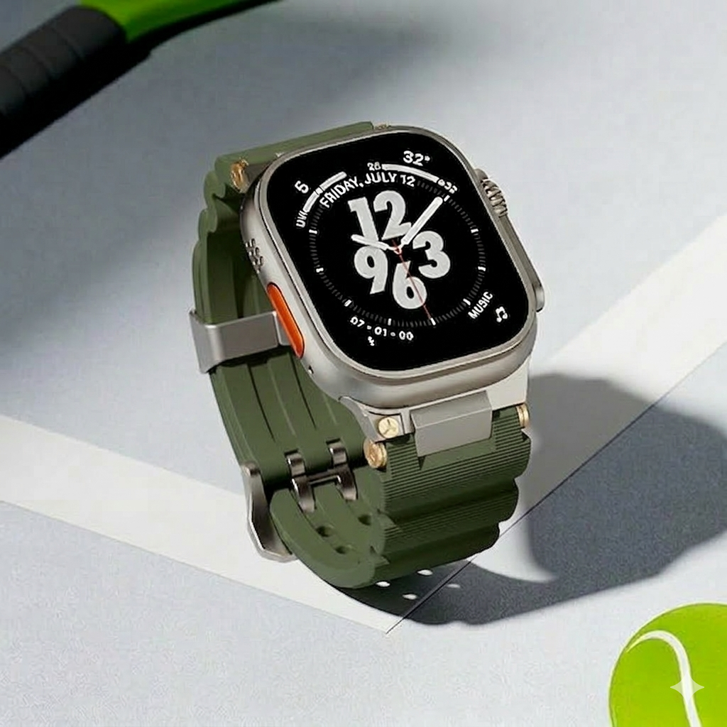 Military Green Luxury Veltrix Silicone Straps By Shopyholy Compatible For Apple Watch