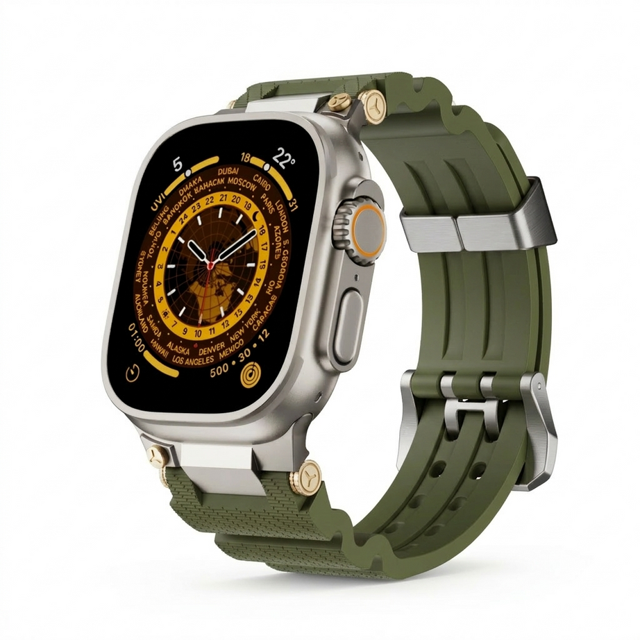 Military Green Luxury Veltrix Silicone Straps By Shopyholy Compatible For Apple Watch